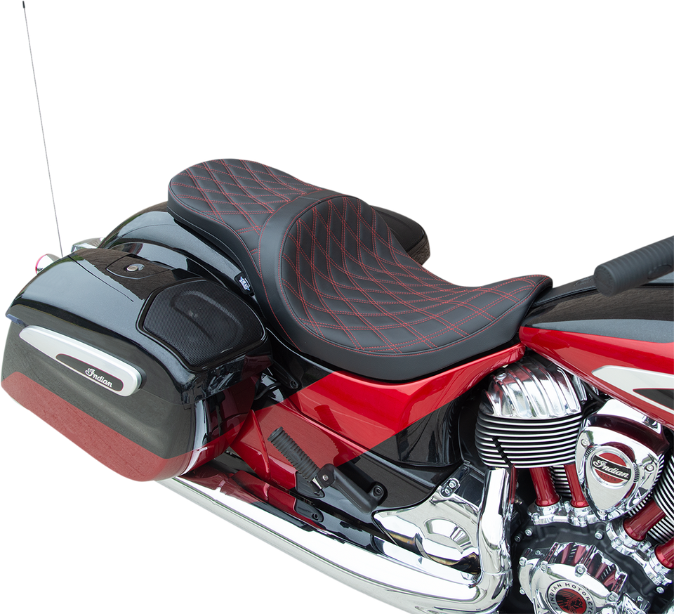 Low Profile Touring Seat - Double Diamond w/ Red Stitching - Indian 14-22