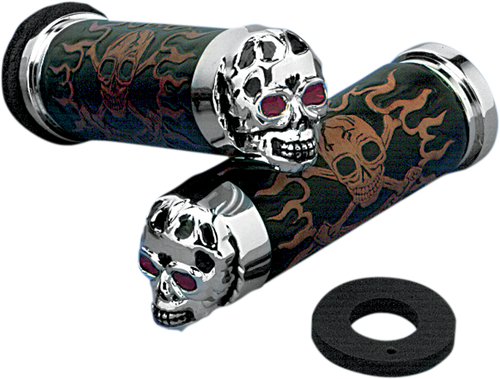 Grips - Skull Grips - Red Eyes - Chrome - Lutzka's Garage