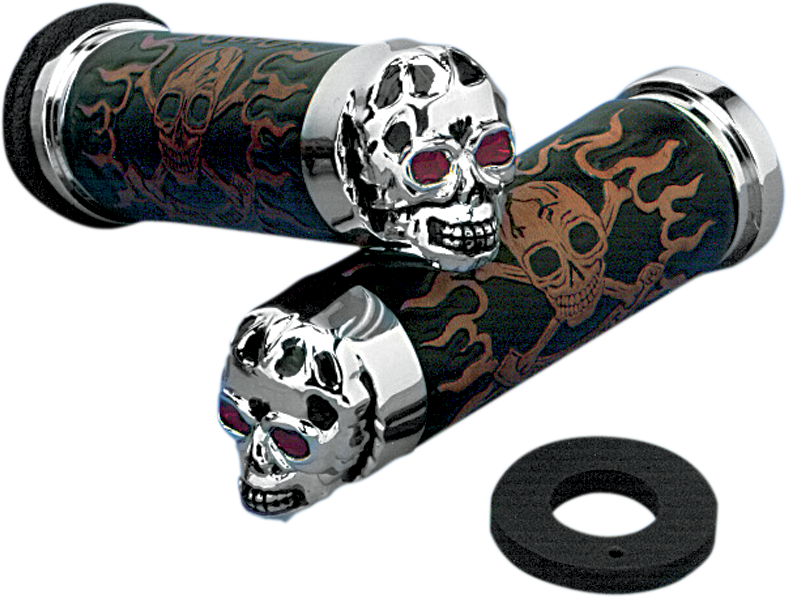Grips - Skull Grips - Red Eyes - Chrome - Lutzka's Garage