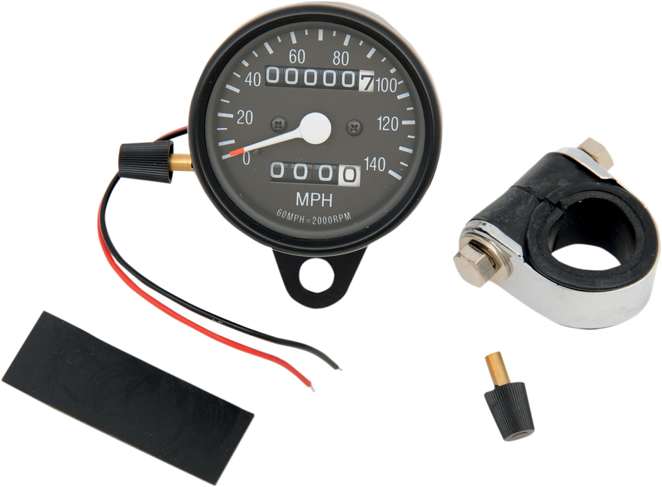 2.4" MPH Mini LED Mechanical Speedometer/Indicators/Trip - Black Housing - Black Face - 2:1 - Lutzka's Garage