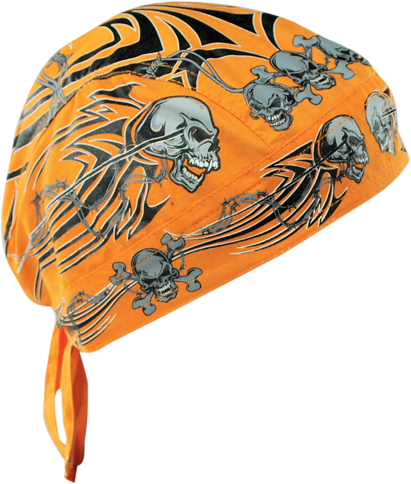 Flydanna® Head Wrap - Orange Tribal Skull - Lutzka's Garage
