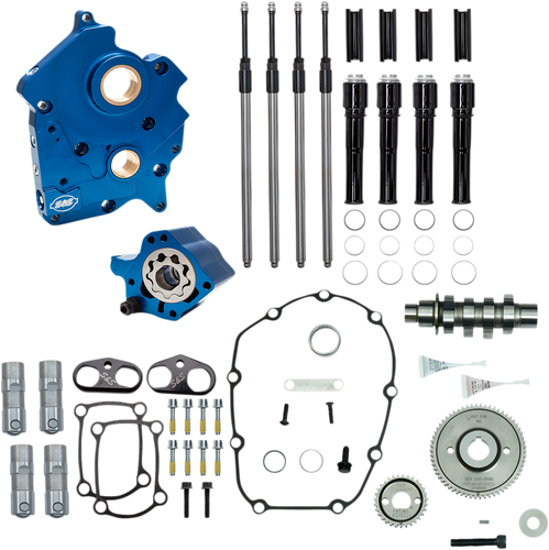 Cam Chest Kit with Plate M8 - Gear Drive - Oil Cooled - 475 Cam - Black Pushrods