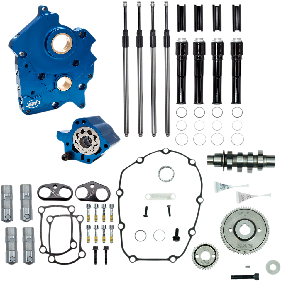 Cam Chest Kit with Plate M8 - Gear Drive - Oil Cooled - 475 Cam - Black Pushrods