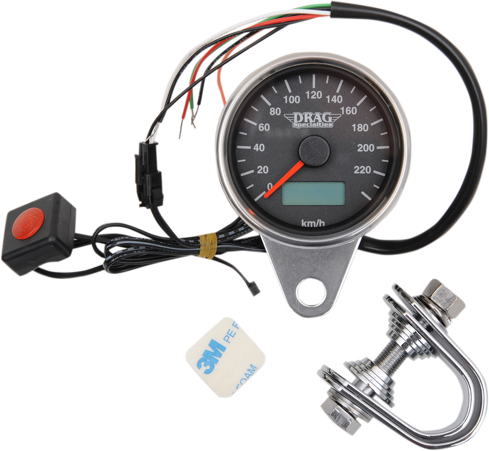 2.4" KMH Programmable Mini Electronic Speedometer with Odometer/Tripmeter - Matte Black - Black Face - Lutzka's Garage