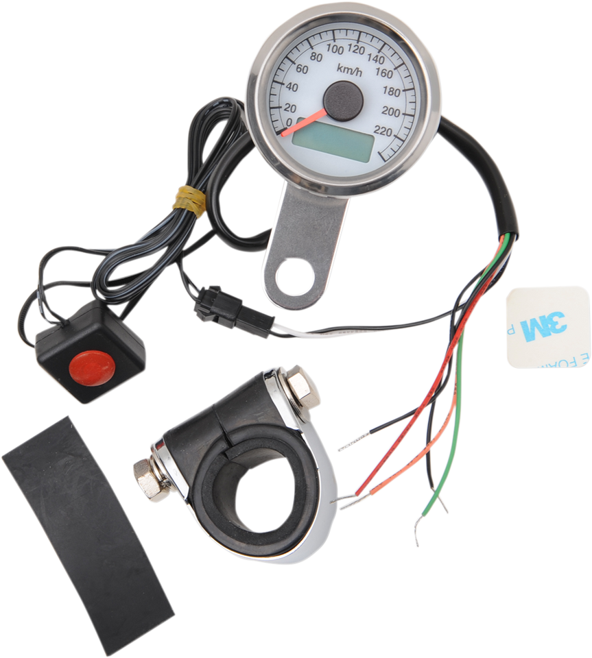 1.87" KM/H Programmable Mini Electronic Speedometer with Odometer/Tripmeter - Polished - White Face - Lutzka's Garage