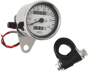 2.4" MPH Mini LED Mechanical Speedometer/Indicators/Trip - Chrome Housing - White Face - 2:1 - Lutzka's Garage
