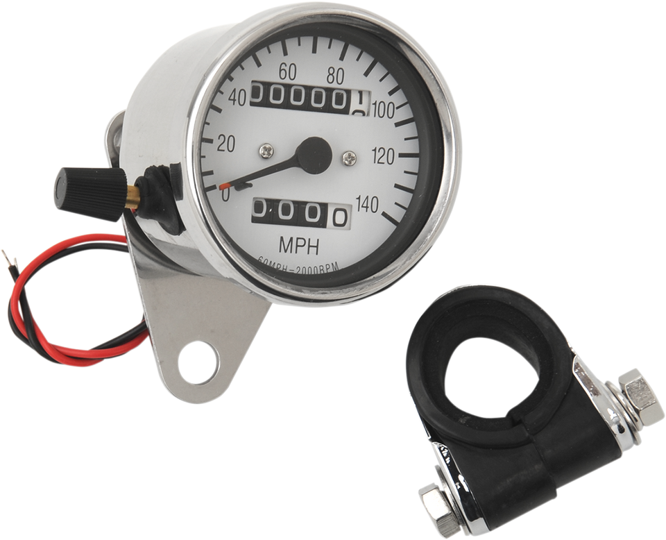 2.4" MPH Mini LED Mechanical Speedometer/Indicators/Trip - Chrome Housing - White Face - 2:1 - Lutzka's Garage
