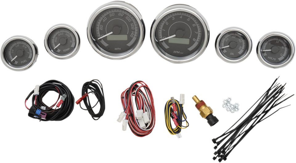 MVX-8K Series Analog/Digital 6-Gauge Kit - Chrome Bezel - Black Face with Gray Background - Lutzka's Garage