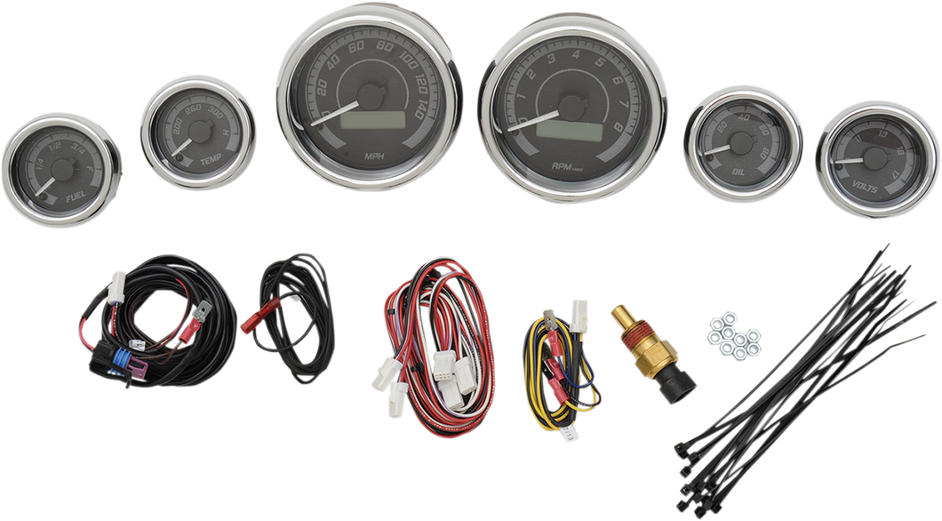 MVX-8K Series Analog/Digital 6-Gauge Kit - Chrome Bezel - Black Face with Gray Background - Lutzka's Garage