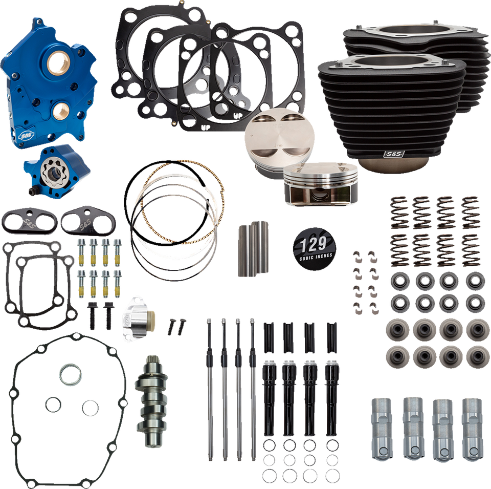 129" Power Package Engine Performance Kit - Chain Drive - Oil Cooled - Non-Highlighted Fins - M8