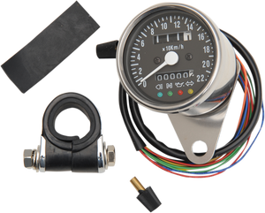 2.4" KPH Mini Mechanical Speedometer with LED Indicators - Black Face - 2:1 Ratio - Lutzka's Garage