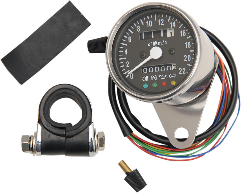 2.4" KPH Mini Mechanical Speedometer with LED Indicators - Black Face - 2:1 Ratio - Lutzka's Garage