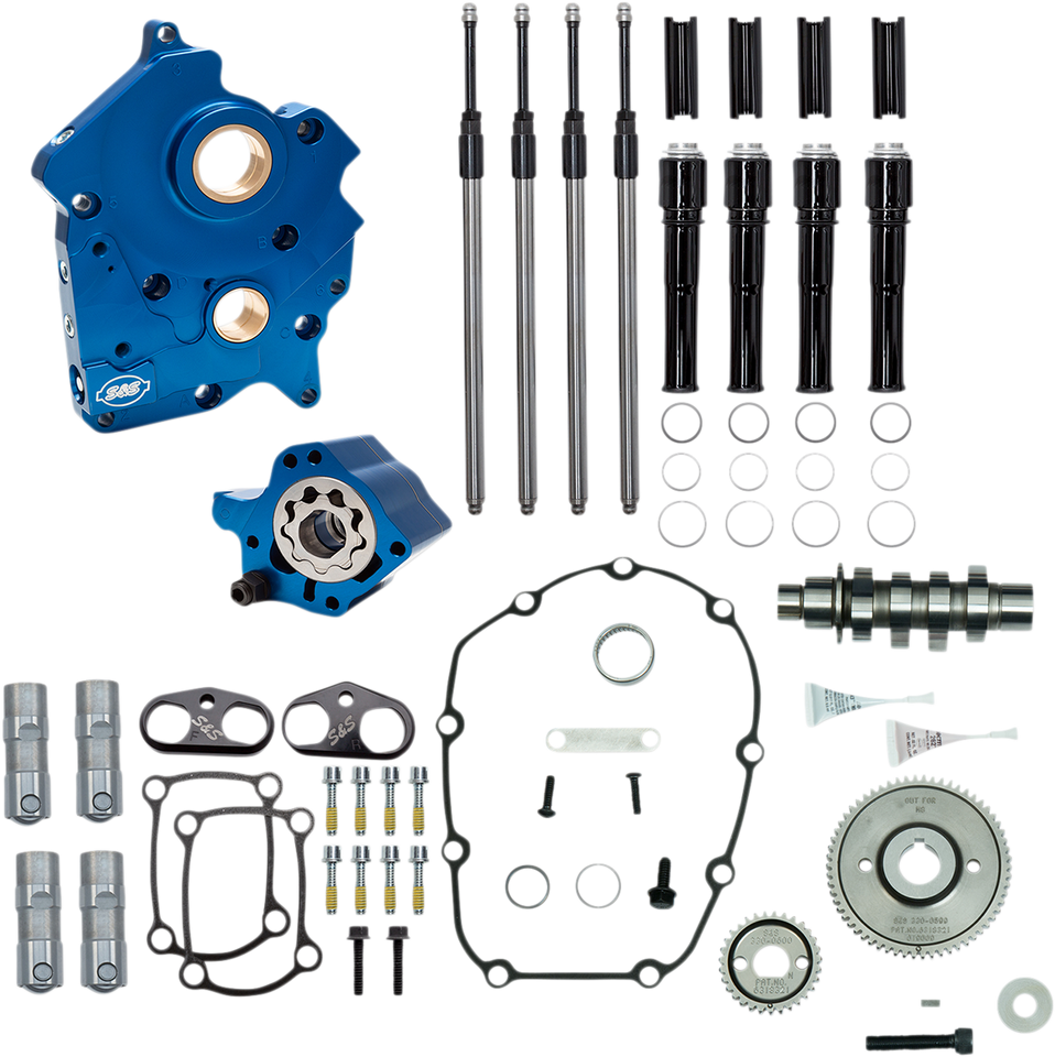 Cam Chest Kit with Plate M8 - Gear Drive - Water Cooled - 475 Cam - Black Pushrods