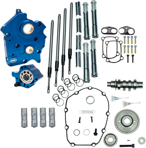 Cam Chest Kit with Plate M8 - Gear Drive - Oil Cooled - 465 Cam - Chrome Pushrods