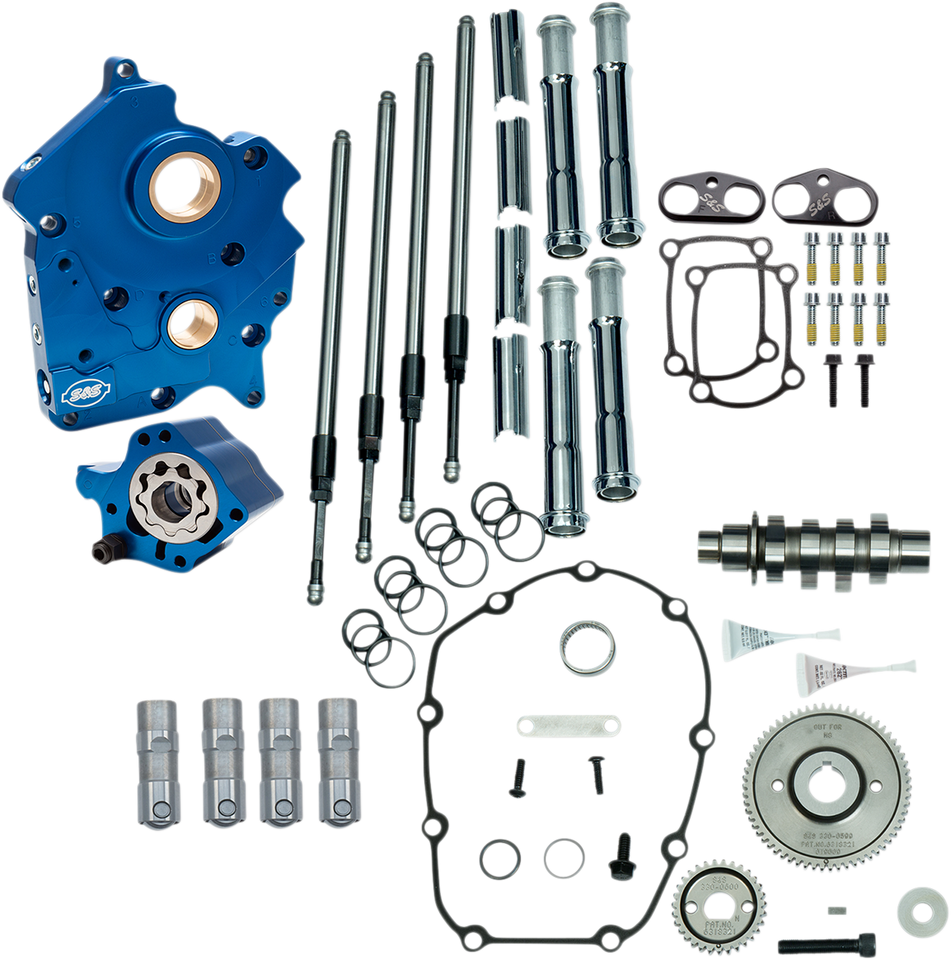 Cam Chest Kit with Plate M8 - Gear Drive - Oil Cooled - 465 Cam - Chrome Pushrods