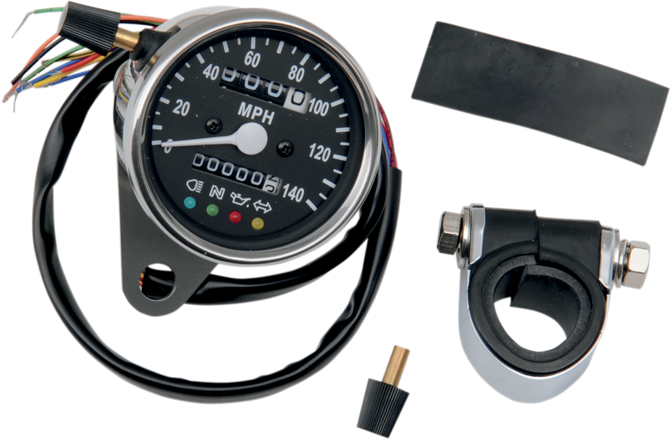 2.4" MPH Mini Mechanical Speedometer with LED Indicators - Black Face - 2240:60 Ratio - Lutzka's Garage