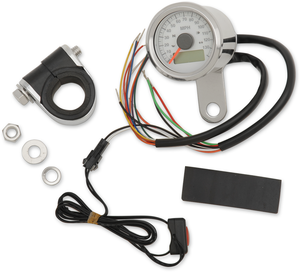 1-7/8" Programmable Speedometer with Indicator Lights - Stainless Steel - 120 MPH LED White Face - Lutzka's Garage