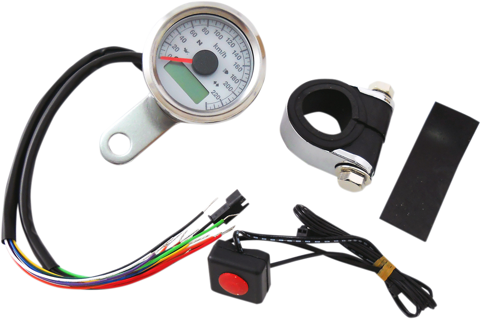 1-7/8" Programmable Speedometer with Indicator Lights - Stainless Steel - 220 KPH LED White Face - Lutzka's Garage