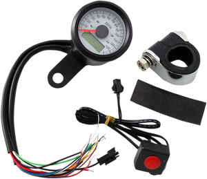 1-7/8" Programmable Speedometer with Indicator Lights - Gloss Black - 120 MPH LED White Face - Lutzka's Garage