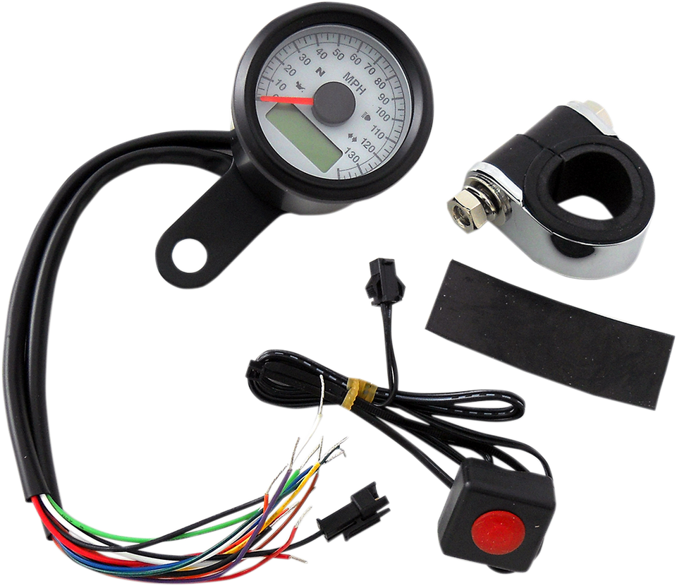 1-7/8" Programmable Speedometer with Indicator Lights - Gloss Black - 120 MPH LED White Face - Lutzka's Garage