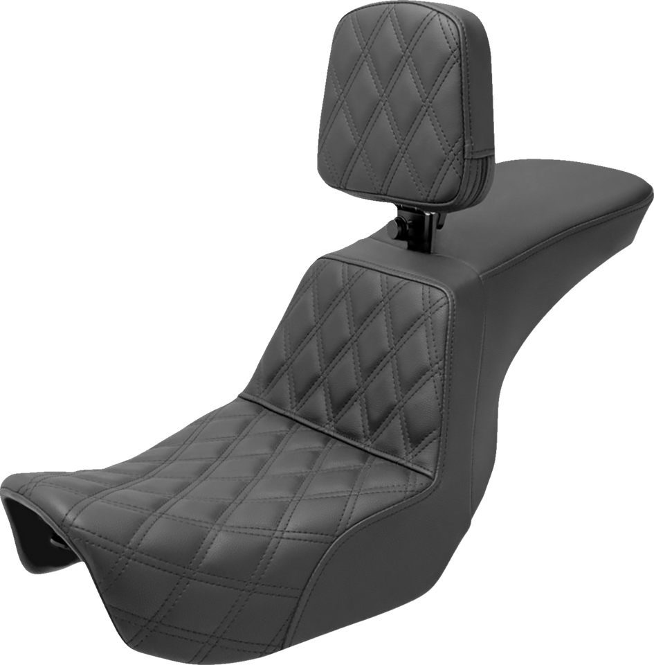 Tour Step Up Seat - Rider Backrest - Front Lattice Stitch - Dyna 06-17