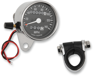 2.4" MPH Mini LED Mechanical Speedometer/Indicators/Trip - Chrome Housing - Black Face - 2:1 - Lutzka's Garage