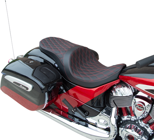 Low Profile Touring Seat - Double Diamond - Red Stitch - Solar Reflective - Indian 14-22