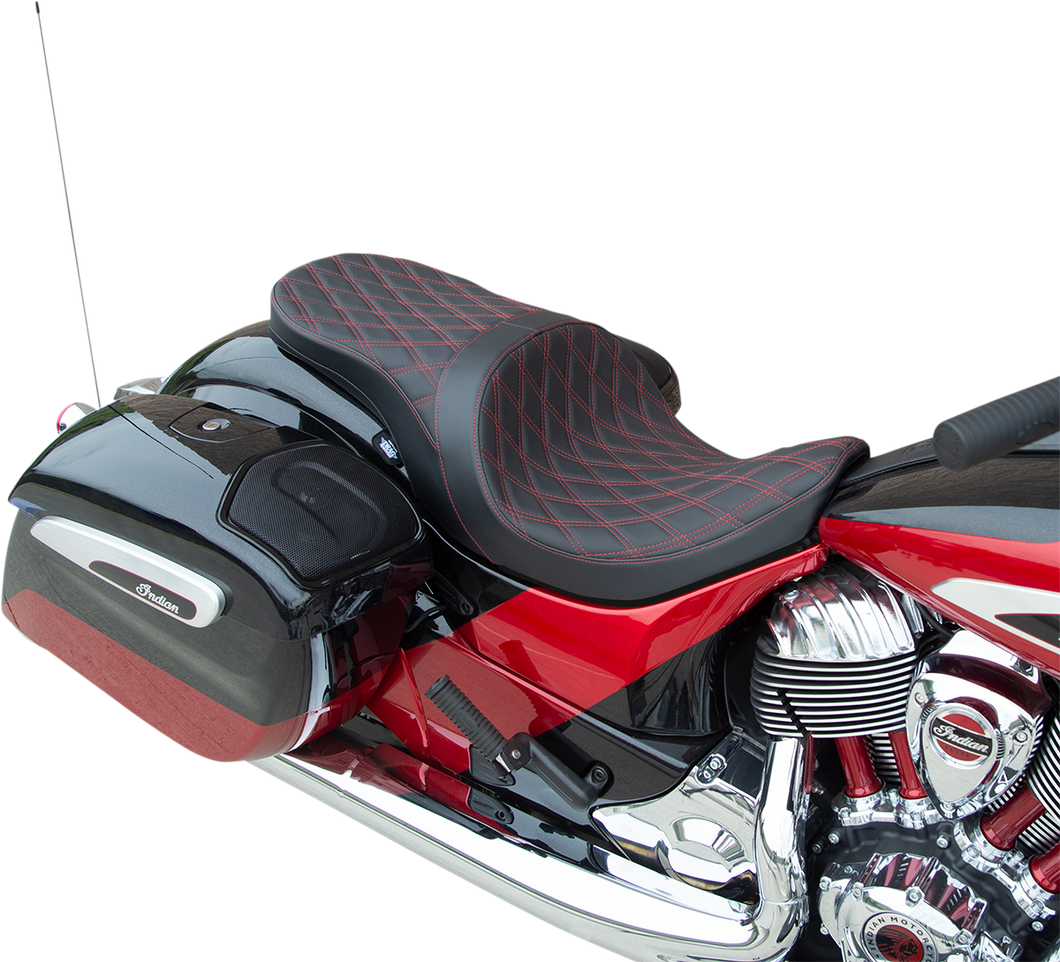 Low Profile Touring Seat - Double Diamond - Red Stitch - Solar Reflective - Indian 14-22