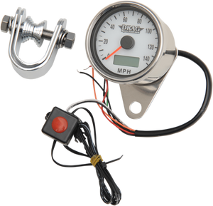 2.4" MPH Programmable Mini Electronic Speedometer with Odometer/Tripmeter - Polished - White Face - Lutzka's Garage