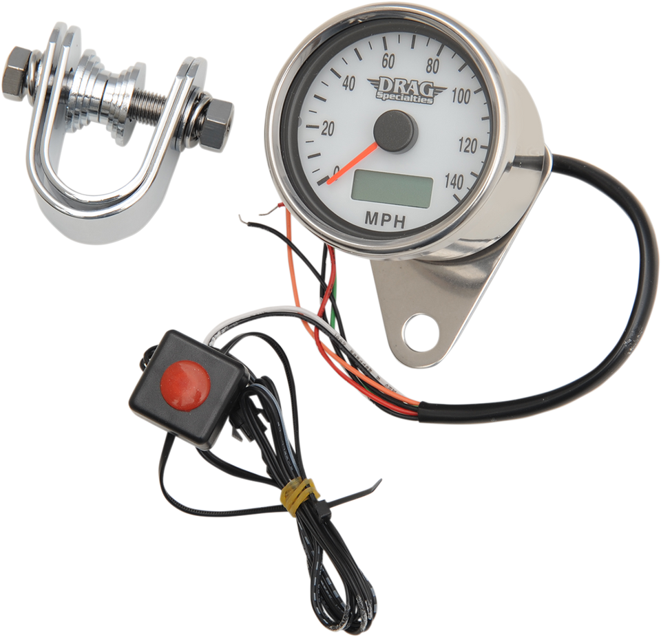 2.4" MPH Programmable Mini Electronic Speedometer with Odometer/Tripmeter - Polished - White Face - Lutzka's Garage