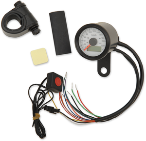 1-7/8" Programmable Speedometer with Indicator Lights - Gloss Black - 220 KPH LED White Face - Lutzka's Garage