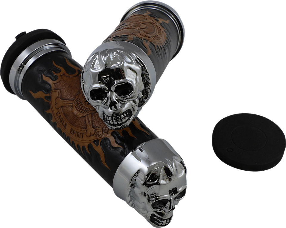 Grips - Skull Grips - Plain Eyes - Chrome - Lutzka's Garage