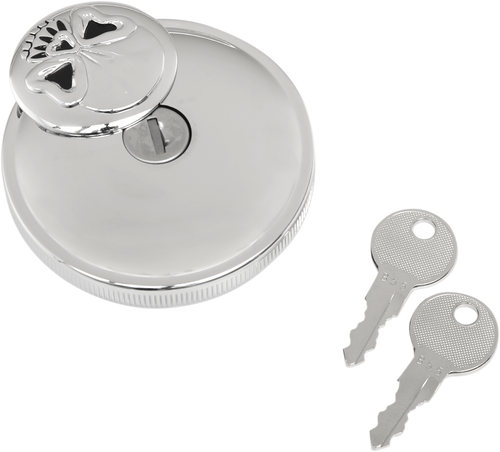 Non-Vented Skull Locking Gas Cap - Chrome - Lutzka's Garage
