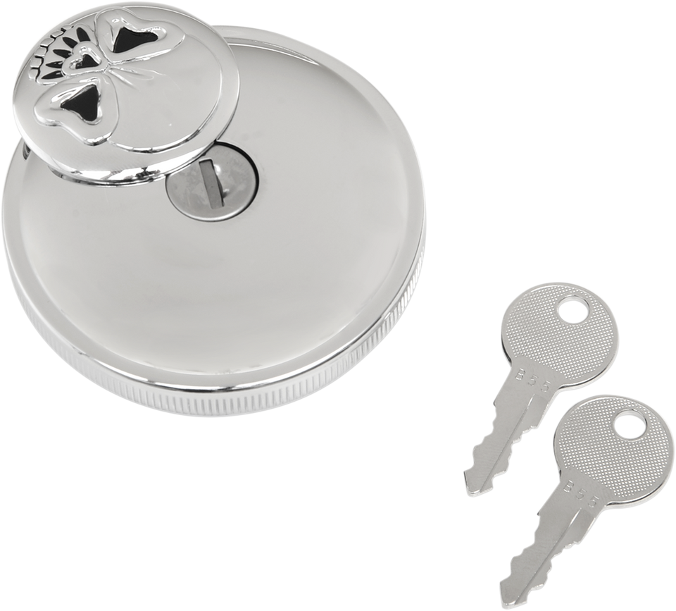 Non-Vented Skull Locking Gas Cap - Chrome - Lutzka's Garage