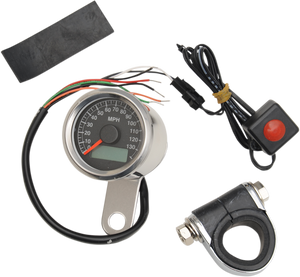1.87" MPH Programmable Mini Electronic Speedometer with Odometer/Tripmeter - Polished - Black Face - Lutzka's Garage
