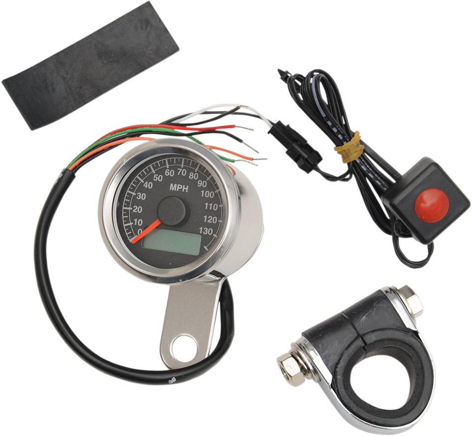 1.87" MPH Programmable Mini Electronic Speedometer with Odometer/Tripmeter - Polished - Black Face - Lutzka's Garage