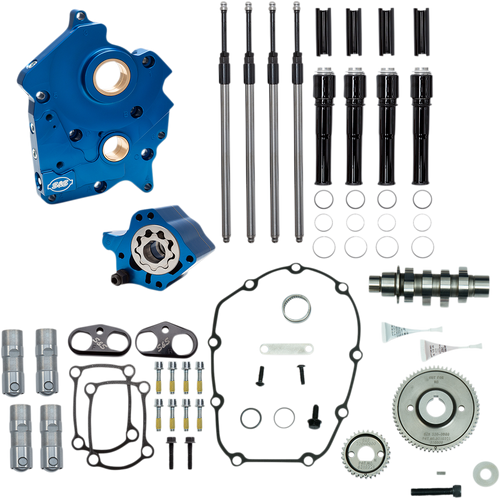 Cam Chest Kit with Plate M8 - Gear Drive - Oil Cooled - 465 Cam - Black Pushrods