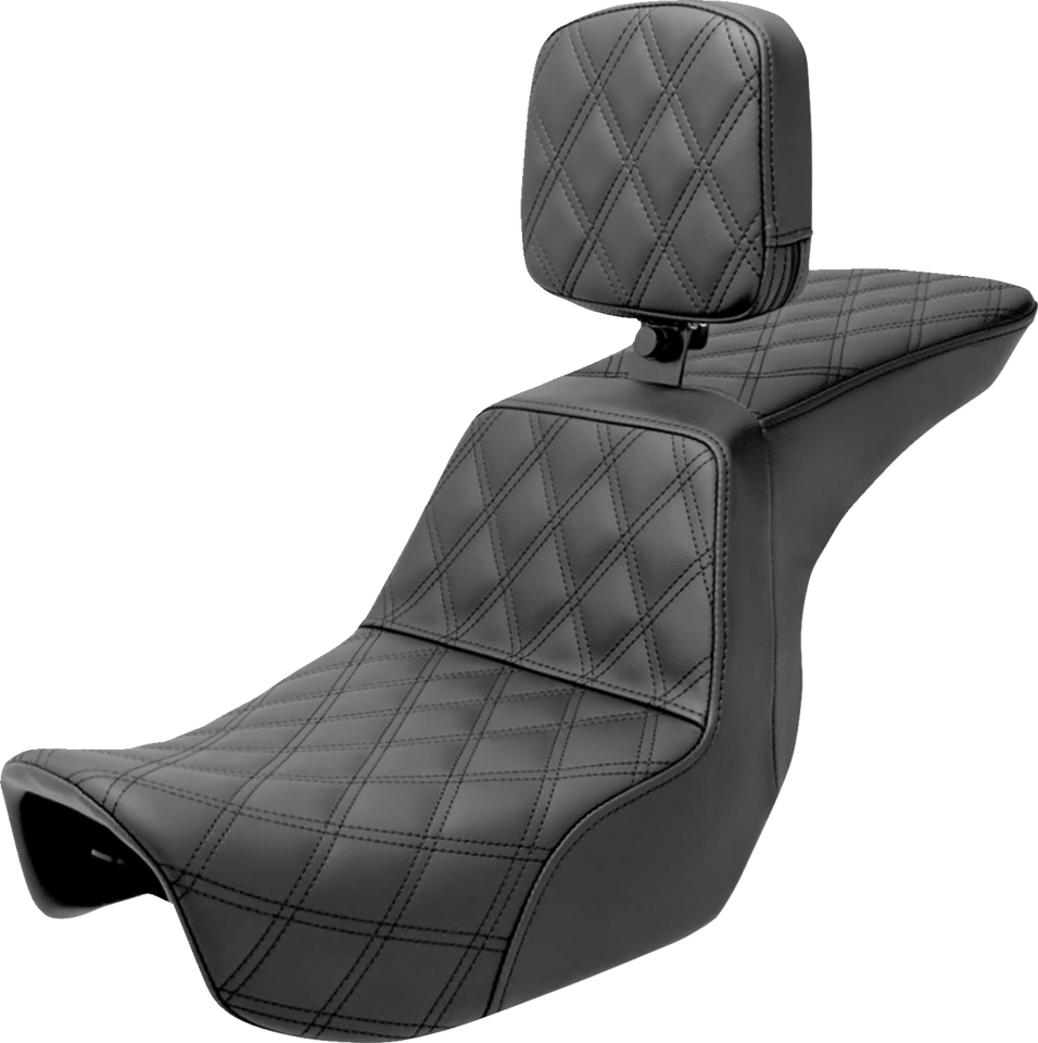 Tour Step Up Seat - Rider Backrest - Full Lattice Stitch - Dyna 06-17