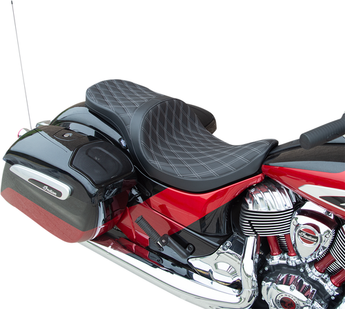Low Profile Touring Seat - Double Diamond w/ Silver Stitching - indian 14-22