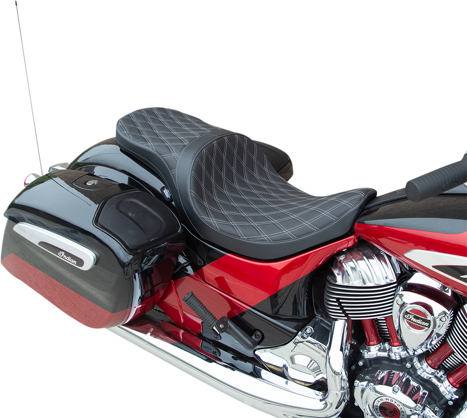 Low Profile Touring Seat - Double Diamond w/ Silver Stitching - indian 14-22