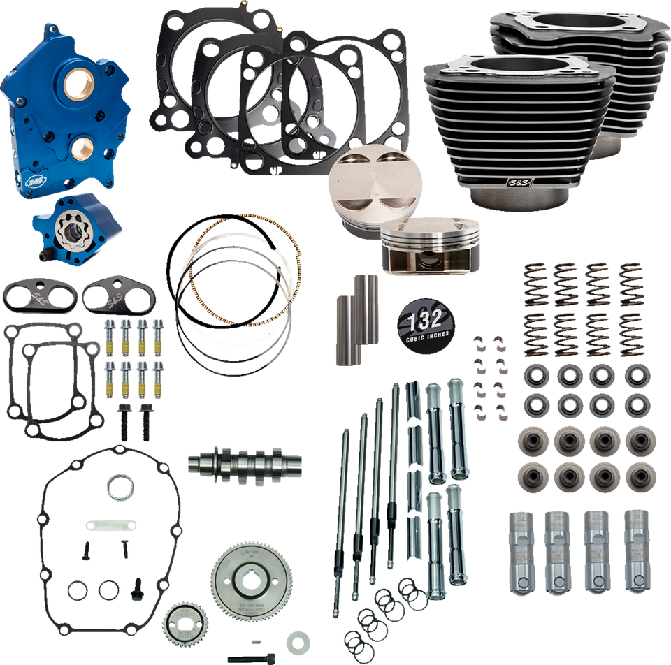 132" Power Package Engine Performance Kit - Chain Drive - Oil Cooled - Highlighted Fins - M8