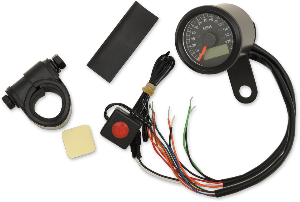 1-7/8" Programmable Speedometer with Indicator Lights - Gloss Black - 120 MPH LED Black Face - Lutzka's Garage