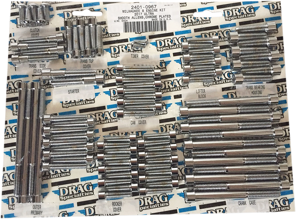 Bolt Kit M8 Engine Smooth Allen Chrome