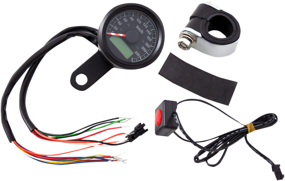 1-7/8" Programmable Speedometer with Indicator Lights - Gloss Black - 220 KPH LED Black Face - Lutzka's Garage