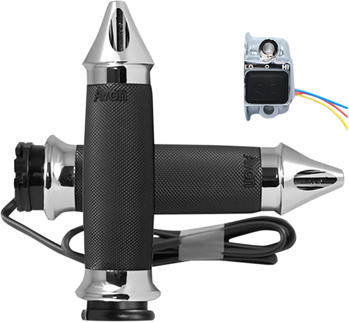 Grips - Heated - Custom Contour - Spike - Cable - Chrome - Lutzka's Garage