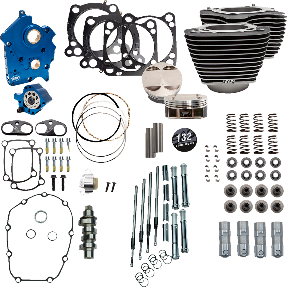 132" Power Package Engine Performance Kit - Chain Drive - Water Cooled - Highlighted Fins - M8