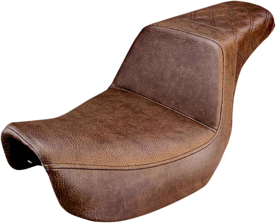 Step Up Seat - Rear Lattice Stitched - Brown - Dyna - Lutzka's Garage