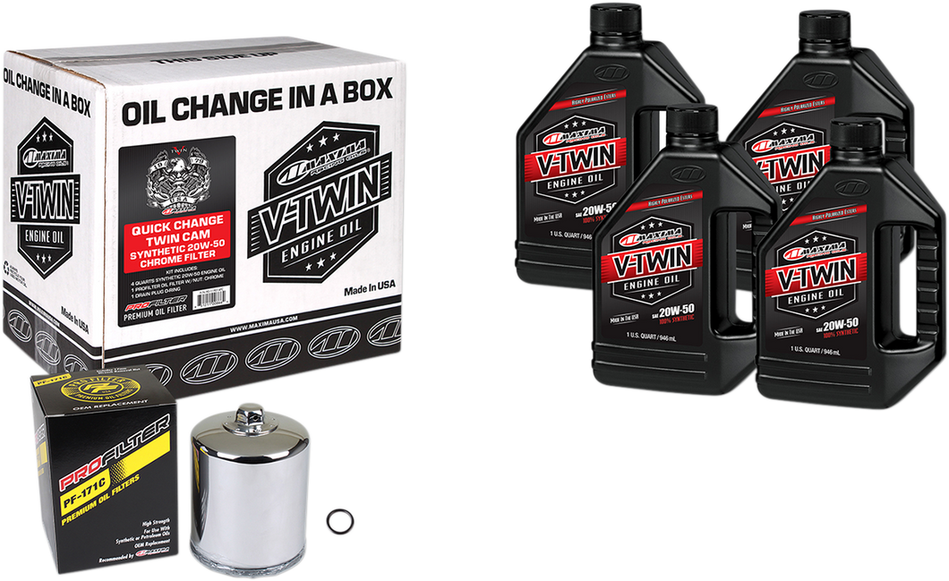 Quick Change Twin Cam Synthetic 20W-50 Oil Change Kit - Chrome Filter