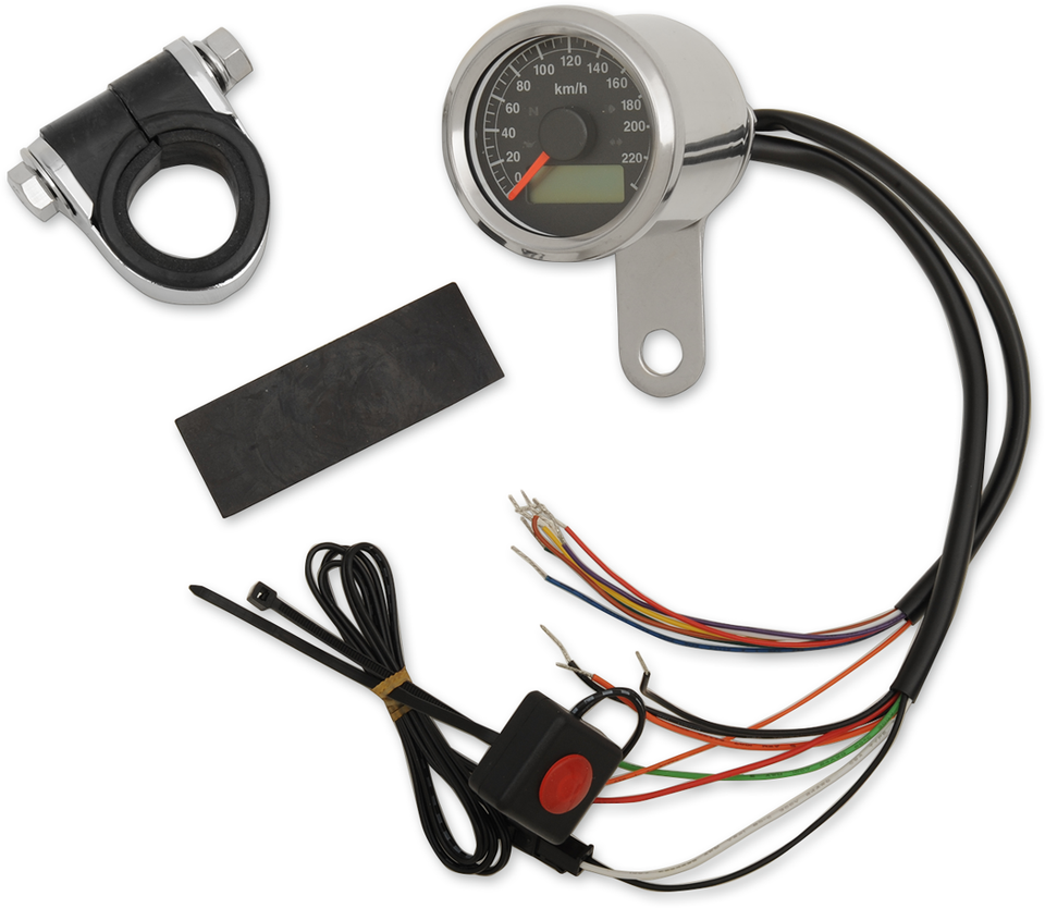1-7/8" Programmable Speedometer with Indicator Lights - Stainless Steel - 220 KPH LED Black Face - Lutzka's Garage